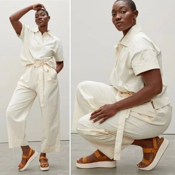 Everlane The Leather Platform Sandal Golden Brown Tan Ankle Strap White Velcro 8 - Picture 3 of 12